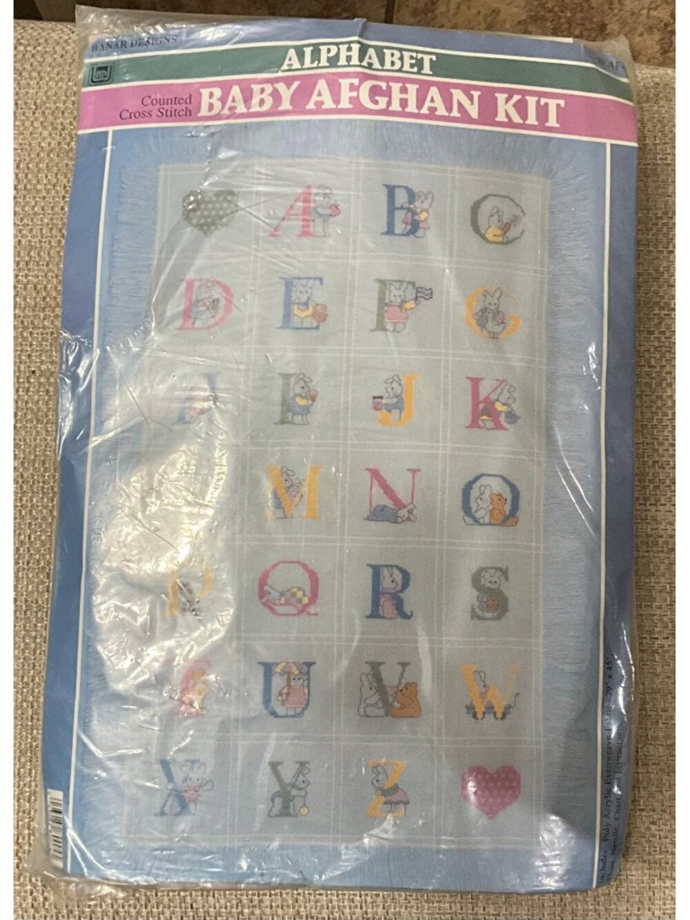 Banar Designs Alphabet Baby Afghan Kit 29” x 45” Baby Shower Nursery Gift Idea